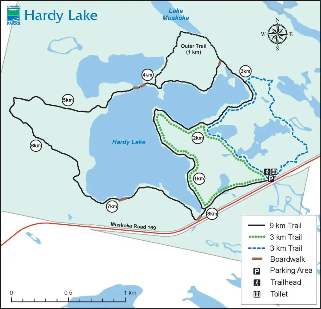 a trail map for hardy lake provincial park
