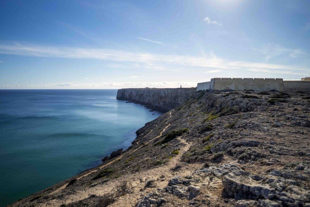 an old fortress on the edge of a cliff at Cabo de Sao Vicente