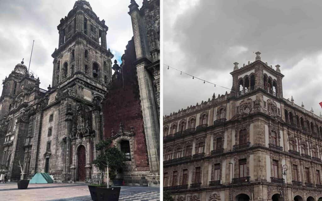 two buildings in Mexico City that have historic, colonial architecture