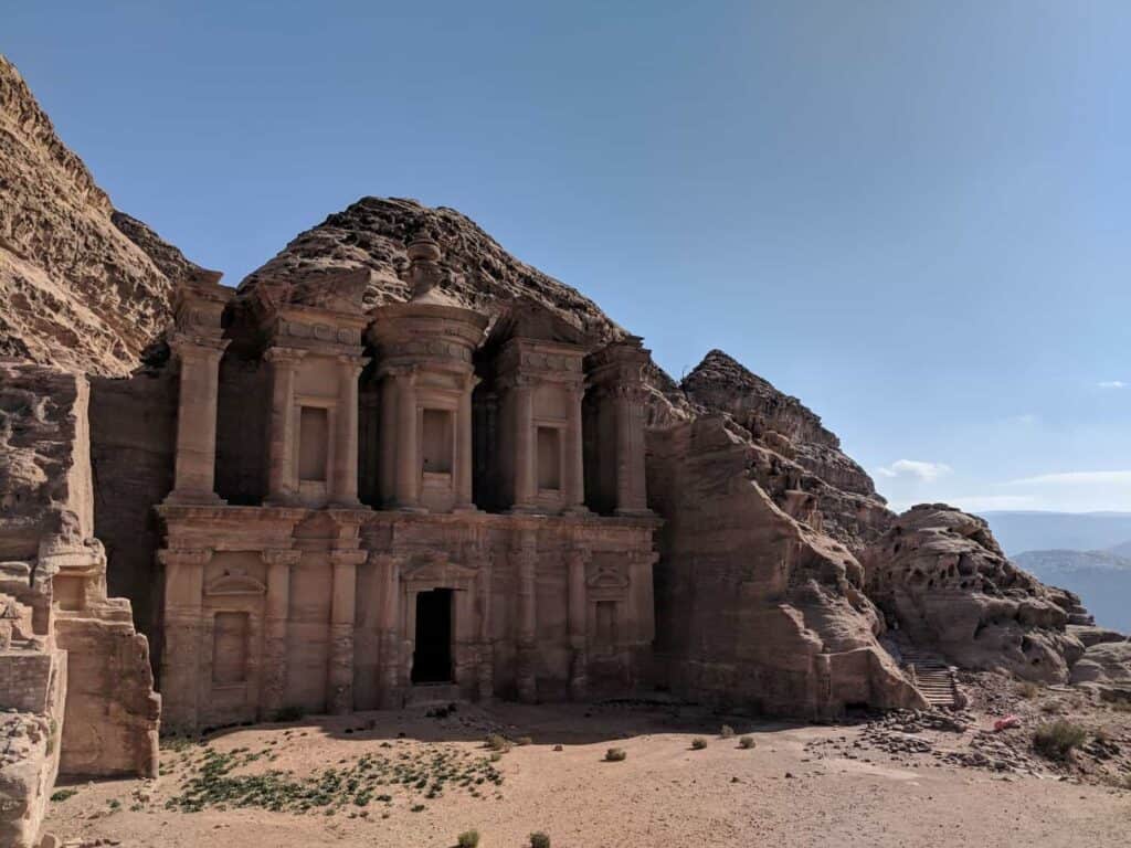 Shows the Monastery of Petra (Ad Deir) in the morning