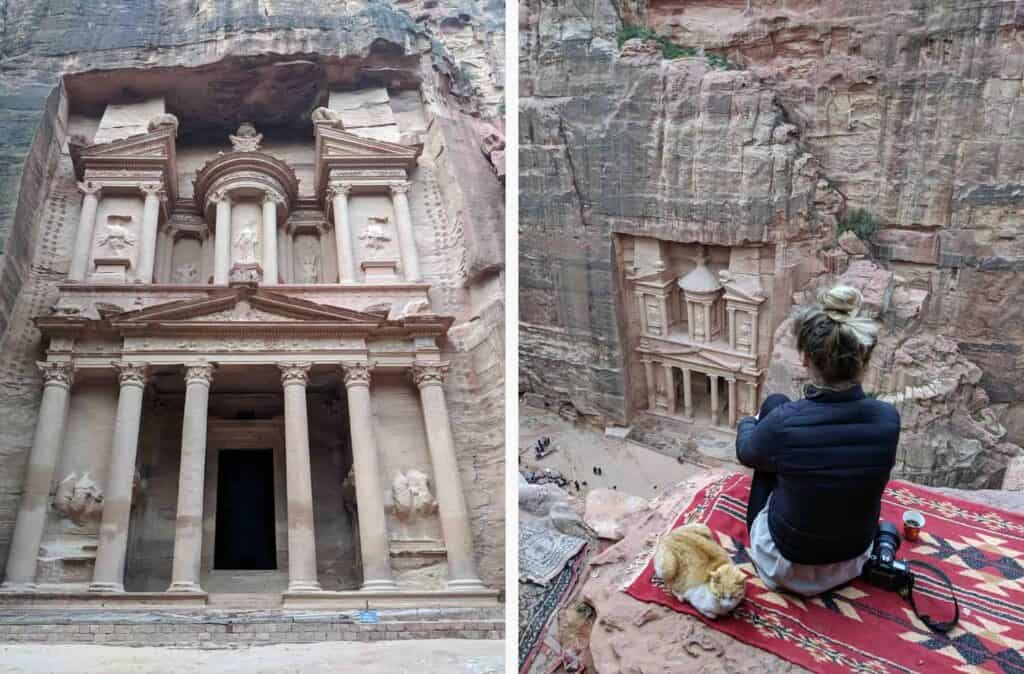 views of the treasury, one of the main sites to see in Petra, Jordan