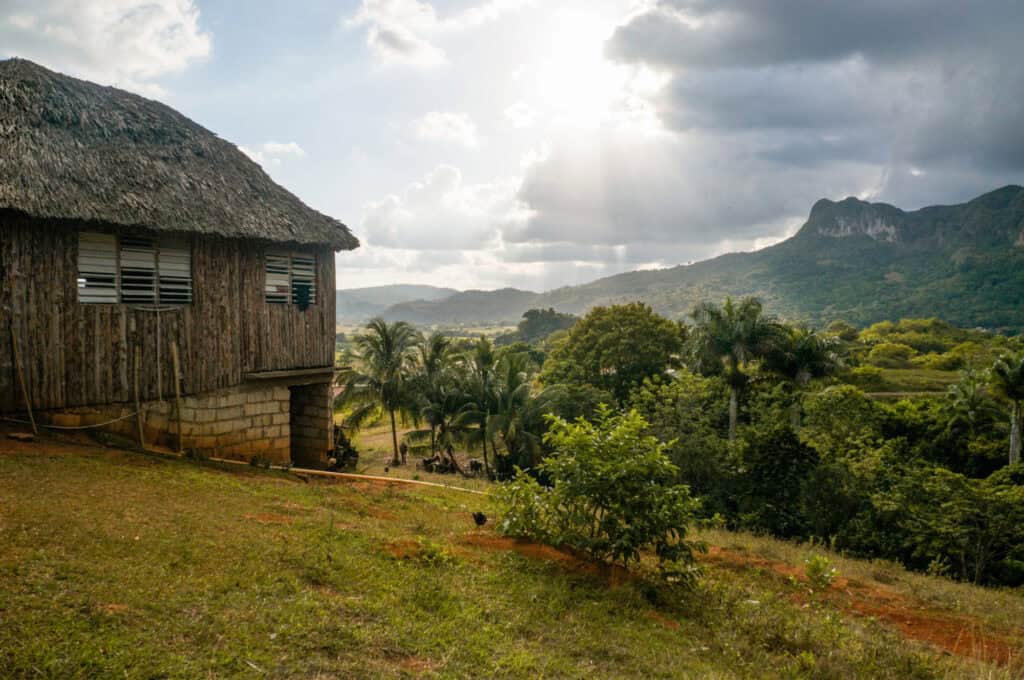A house oerlooking a lush valley in Vinales, Cuba.