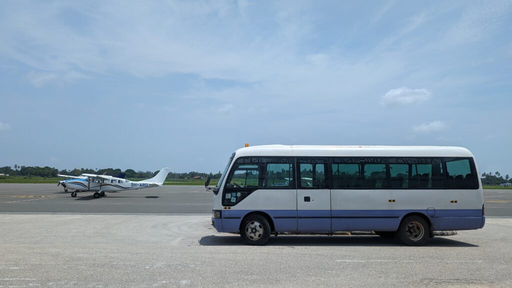 a small airplane a transport but at Zanzibar's domestic airport.