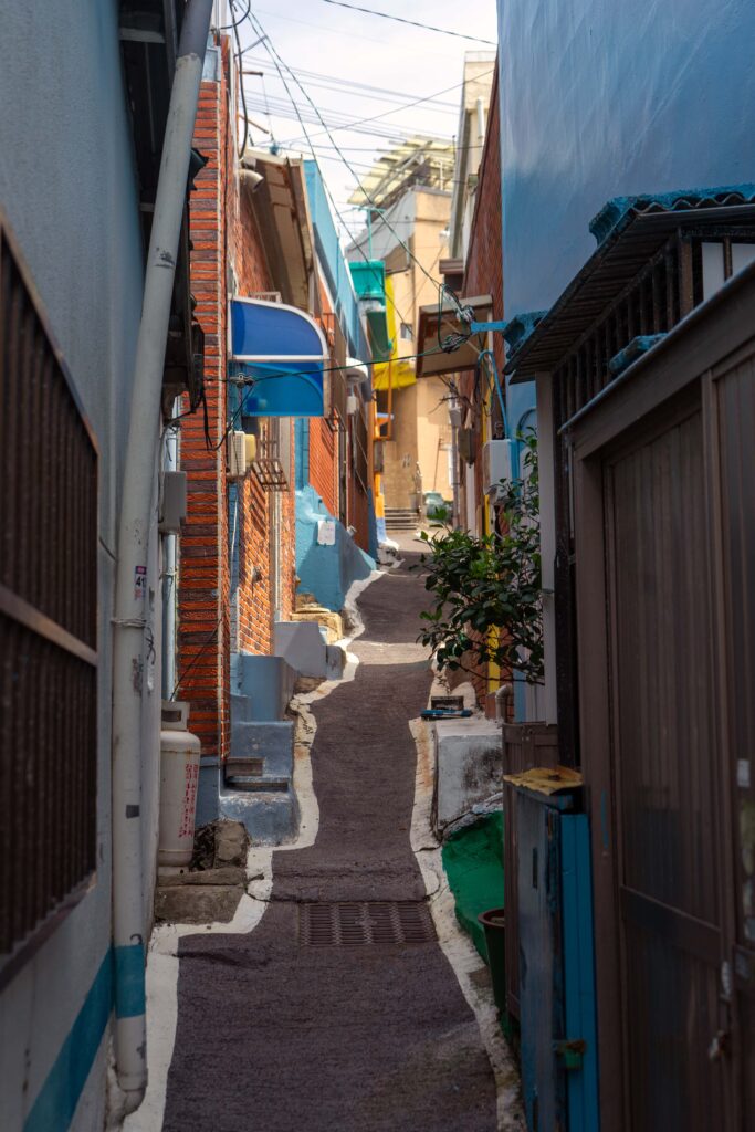 A colorful, steep side street in Huinnyeoul Culture Village
