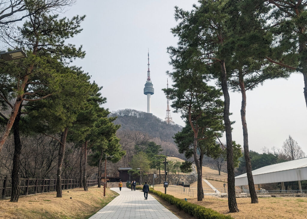 namsan park with a view of the N Seoul tower in the distance
